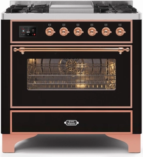 Ilve UM09FDNS3BKP Majestic Ii 36 Inch Dual Fuel Natural Gas Freestanding Range In Glossy Black With Copper Trim Freestanding Ranges freestanding dual fuel range 30 inch