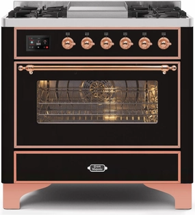 Ilve UM09FDNS3BKPLP Majestic Ii 36 Inch Dual Fuel Liquid Propane Freestanding Range In Glossy Black With Copper Trim Freestanding Ranges freestanding dual fuel range 30 inch