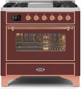 Ilve UM09FDNS3BUP Majestic Ii 36 Inch Dual Fuel Natural Gas Freestanding Range In Burgundy With Copper Trim Freestanding Ranges freestanding dual fuel range 30 inch