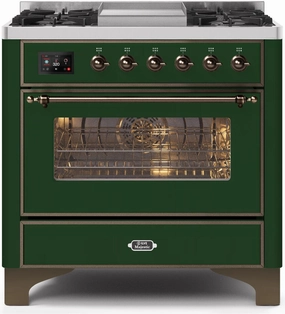 Ilve UM09FDNS3EGBLP Majestic Ii 36 Inch Dual Fuel Liquid Propane Freestanding Range In Emerald Green With Bronze Trim Freestanding Ranges freestanding dual fuel range 30 inch