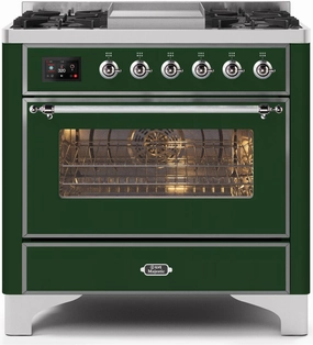 Ilve UM09FDNS3EGC Majestic Ii 36 Inch Dual Fuel Natural Gas Freestanding Range In Emerald Green With Chrome Trim Freestanding Ranges freestanding dual fuel range 30 inch