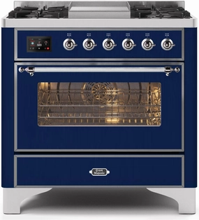 Ilve UM09FDNS3MBCLP Majestic Ii 36 Inch Dual Fuel Liquid Propane Freestanding Range In Blue With Chrome Trim Freestanding Ranges freestanding dual fuel range 30 inch