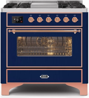Ilve UM09FDNS3MBP Majestic Ii 36 Inch Dual Fuel Natural Gas Freestanding Range In Blue With Copper Trim Freestanding Ranges freestanding dual fuel range 30 inch