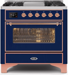 Ilve UM09FDNS3MBPLP Majestic Ii 36 Inch Dual Fuel Liquid Propane Freestanding Range In Blue With Copper Trim Freestanding Ranges freestanding dual fuel range 30 inch