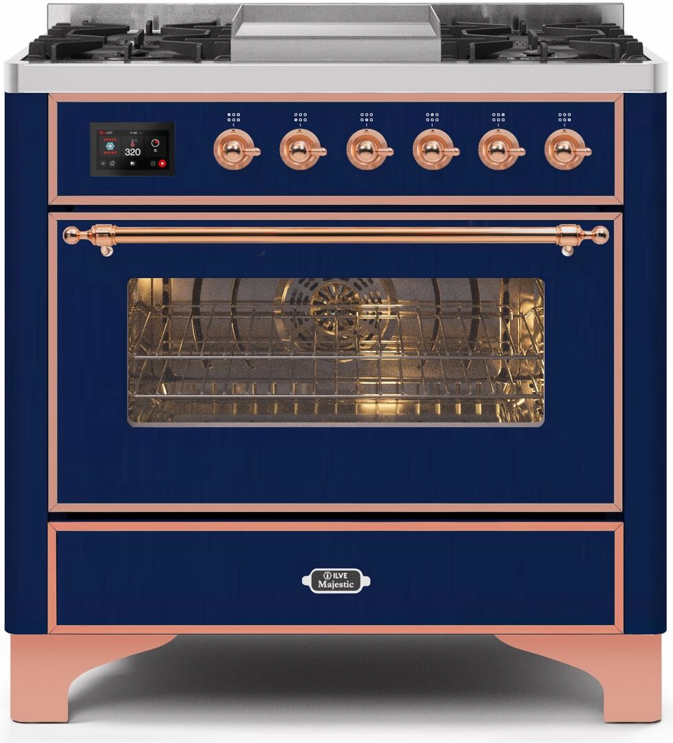 Ilve UM09FDNS3MBPLP Majestic Ii 36 Inch Dual Fuel Liquid Propane Freestanding Range In Blue With Copper Trim Freestanding Ranges freestanding dual fuel range 30 inch