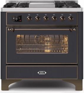 Ilve UM09FDNS3MGBLP Majestic Ii 36 Inch Dual Fuel Liquid Propane Freestanding Range In Matte Graphite With Bronze Trim Freestanding Ranges freestanding dual fuel range 30 inch