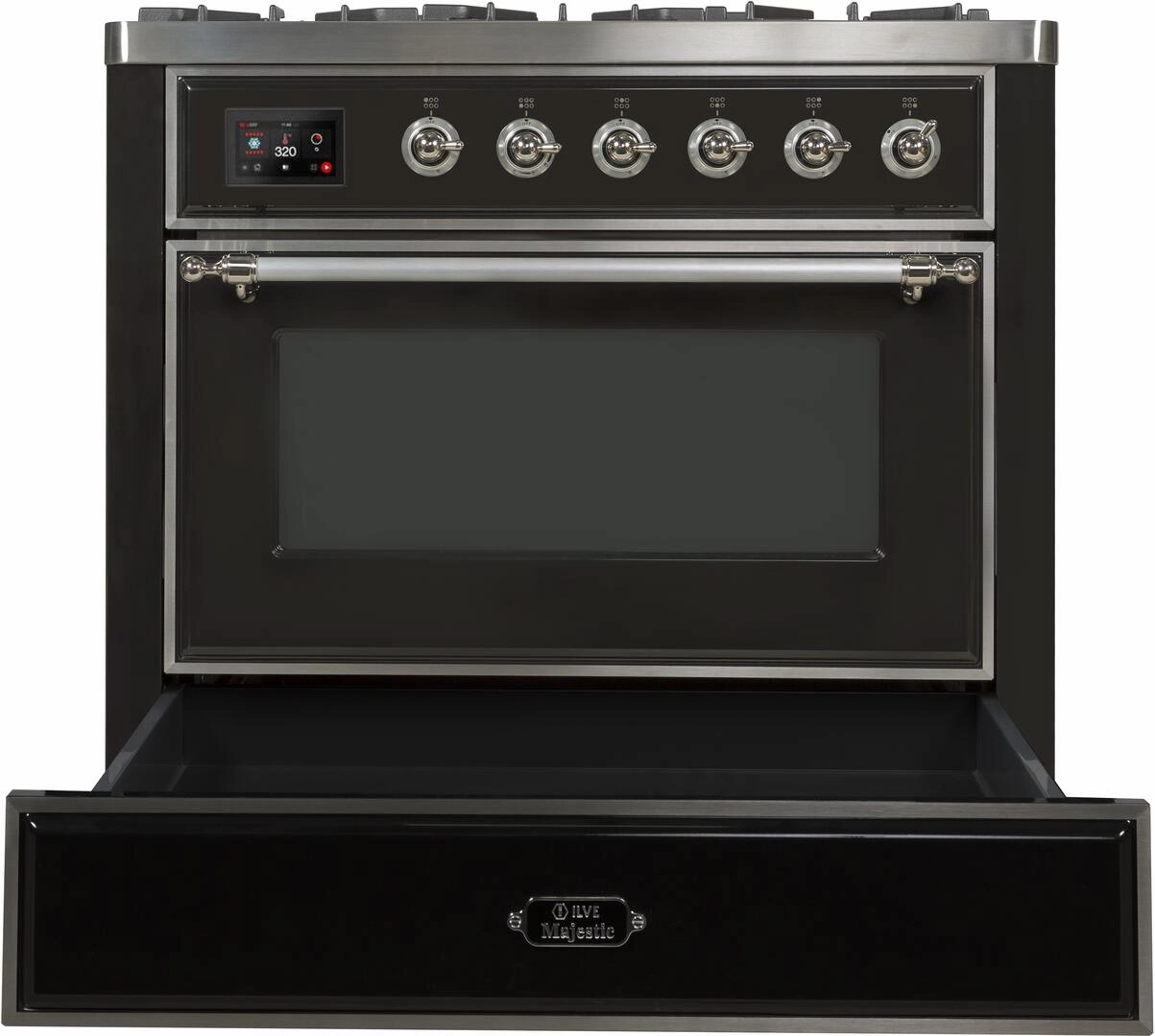 Ilve UM09FDNS3MGC Majestic Ii 36 Inch Dual Fuel Natural Gas Freestanding Range In Matte Graphite With Chrome Trim