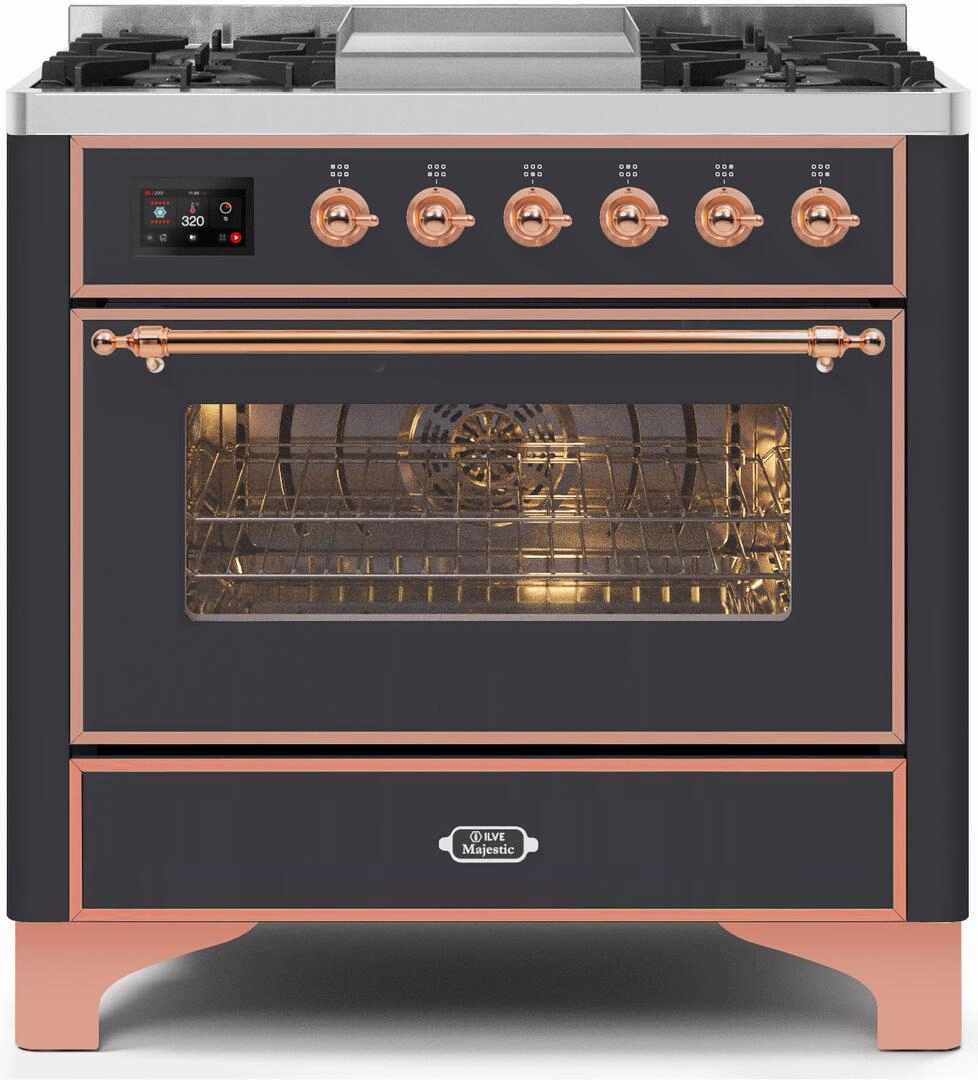 Ilve UM09FDNS3MGPLP Majestic Ii 36 Inch Dual Fuel Liquid Propane Freestanding Range In Matte Graphite With Copper Trim Freestanding Ranges freestanding dual fuel range 30 inch