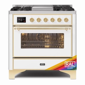 Ilve UM09FDNS3RAG Ilve Majestic Ii 36 Um09Fdns3Rag Freestanding Dual Fuel Range With 6 Sealed Burners Yes Single Oven With Triple Glass Door In Ral Color With Brass Knobs Freestanding Ranges freestanding dual fuel range 30 inch