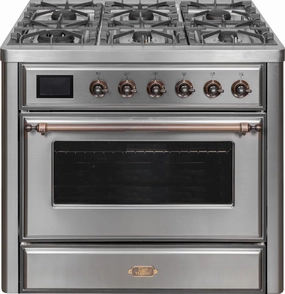 Ilve UM09FDNS3SSBLP Majestic Ii 36 Inch Dual Fuel Liquid Propane Freestanding Range In Stainless Steel With Bronze Trim Freestanding Ranges freestanding dual fuel range 30 inch