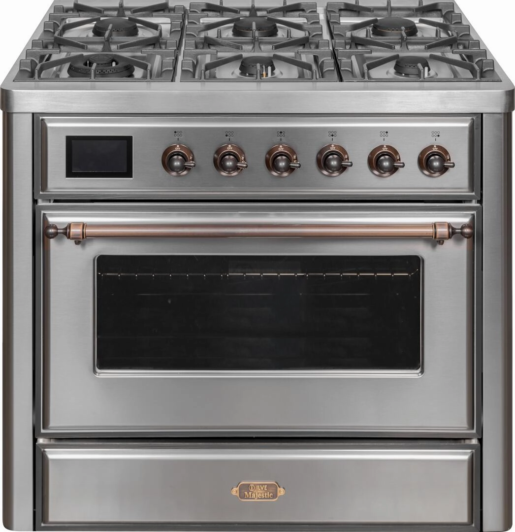 Ilve UM09FDNS3SSBLP Majestic Ii 36 Inch Dual Fuel Liquid Propane Freestanding Range In Stainless Steel With Bronze Trim Freestanding Ranges freestanding dual fuel range 30 inch