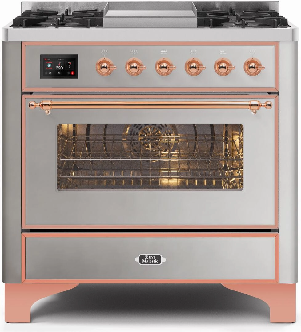 Ilve UM09FDNS3SSP Majestic Ii 36 Inch Dual Fuel Natural Gas Freestanding Range In Stainless Steel With Copper Trim Freestanding Ranges freestanding dual fuel range 30 inch
