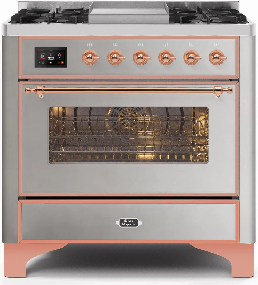 Ilve UM09FDNS3SSPLP Majestic Ii 36 Inch Dual Fuel Liquid Propane Freestanding Range In Stainless Steel With Copper Trim Freestanding Ranges freestanding dual fuel range 30 inch