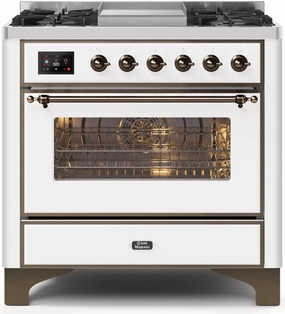 Ilve UM09FDNS3WHBLP Majestic Ii 36 Inch Dual Fuel Liquid Propane Freestanding Range In White With Bronze Trim Freestanding Ranges freestanding dual fuel range 30 inch