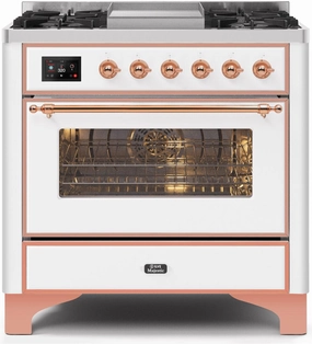 Ilve UM09FDNS3WHPLP Majestic Ii 36 Inch Dual Fuel Liquid Propane Freestanding Range In White With Copper Trim Freestanding Ranges freestanding dual fuel range 30 inch