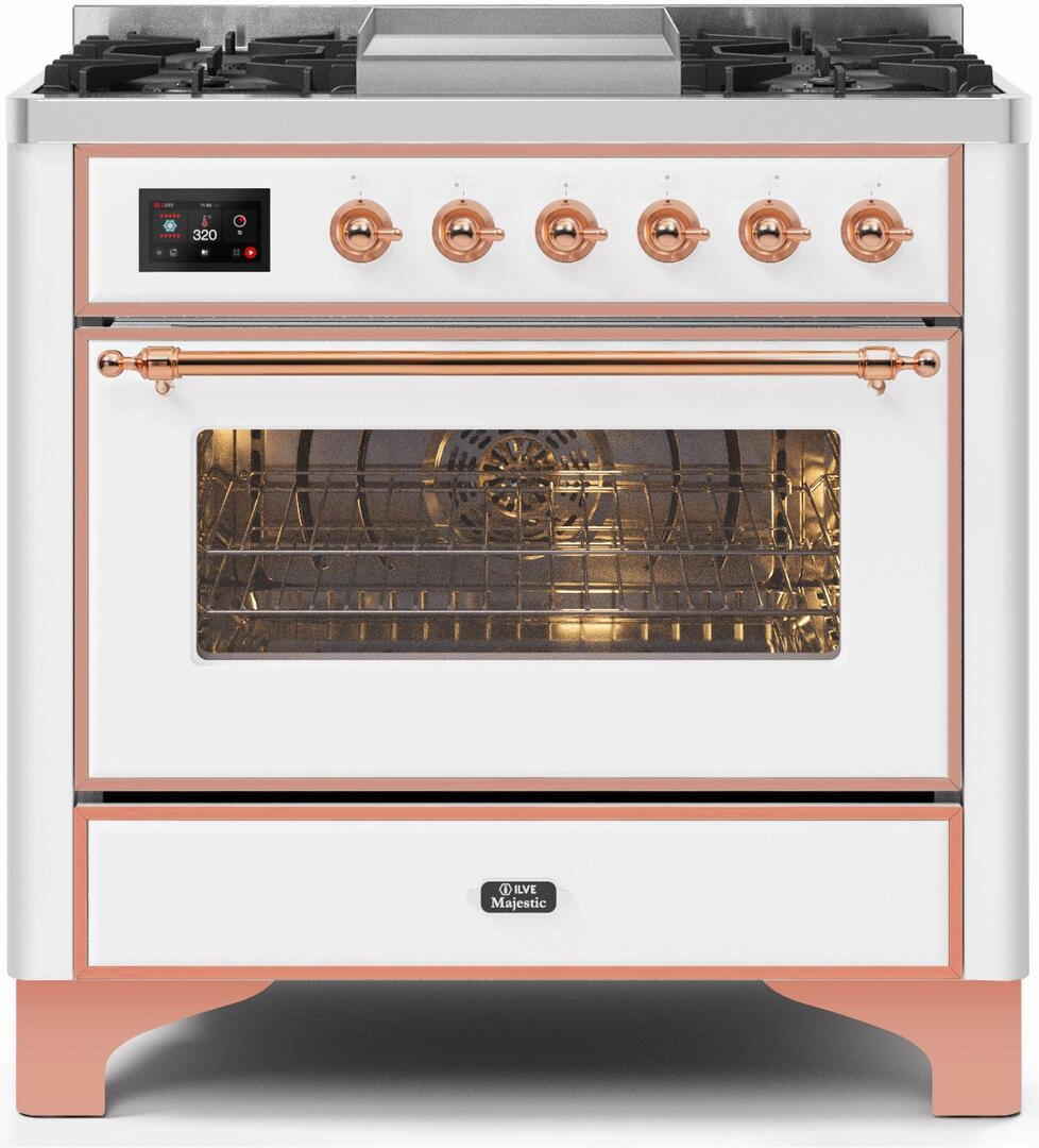 Ilve UM09FDNS3WHPLP Majestic Ii 36 Inch Dual Fuel Liquid Propane Freestanding Range In White With Copper Trim Freestanding Ranges freestanding dual fuel range 30 inch