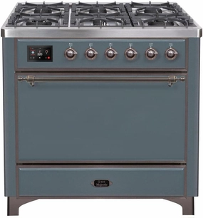 Ilve UM09FDQNS3BGBLP 36 Inch Dual Fuel Liquid Propane Freestanding Range In Blue Grey With Bronze Trim Freestanding Ranges freestanding dual fuel range 30 inch