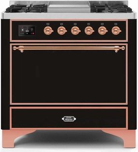Ilve UM09FDQNS3BKPLP Majestic Ii 36 Inch Dual Fuel Liquid Propane Freestanding Range In Glossy Black With Copper Trim Freestanding Ranges freestanding dual fuel range 30 inch