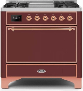 Ilve UM09FDQNS3BUP Majestic Ii 36 Inch Dual Fuel Natural Gas Freestanding Range In Burgundy With Copper Trim Freestanding Ranges freestanding dual fuel range 30 inch