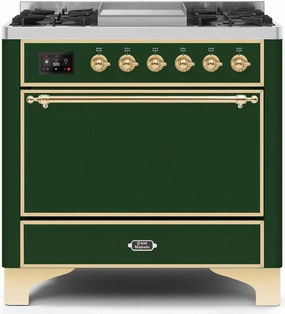 Ilve UM09FDQNS3EGG Majestic Ii 36 Inch Dual Fuel Natural Gas Freestanding Range In Emerald Green With Brass Trim Freestanding Ranges freestanding dual fuel range 30 inch