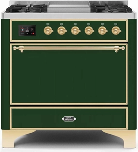 Ilve UM09FDQNS3EGGLP Majestic Ii 36 Inch Dual Fuel Liquid Propane Freestanding Range In Emerald Green With Brass Trim Freestanding Ranges freestanding dual fuel range 30 inch