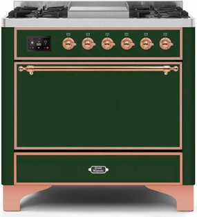 Ilve UM09FDQNS3EGP Majestic Ii 36 Inch Dual Fuel Natural Gas Freestanding Range In Emerald Green With Copper Trim Freestanding Ranges freestanding dual fuel range 30 inch