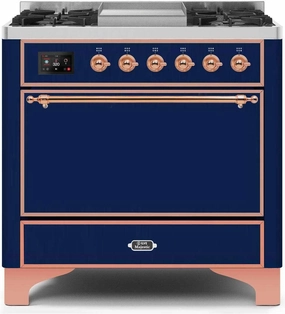 Ilve UM09FDQNS3MBP Majestic Ii 36 Inch Dual Fuel Natural Gas Freestanding Range In Blue With Copper Trim Freestanding Ranges freestanding dual fuel range 30 inch