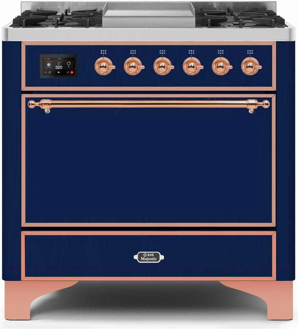 Ilve UM09FDQNS3MBPLP Majestic Ii 36 Inch Dual Fuel Liquid Propane Freestanding Range In Blue With Copper Trim Freestanding Ranges freestanding dual fuel range 30 inch