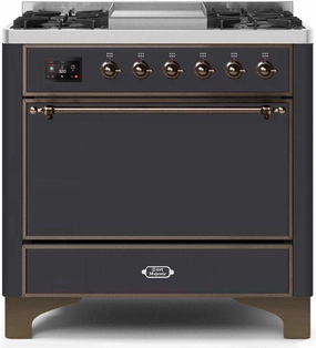 Ilve UM09FDQNS3MGB Majestic Ii 36 Inch Dual Fuel Natural Gas Freestanding Range In Matte Graphite With Bronze Trim Freestanding Ranges freestanding dual fuel range 30 inch