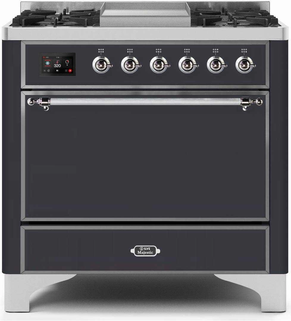 Ilve UM09FDQNS3MGC Majestic Ii 36 Inch Dual Fuel Natural Gas Freestanding Range In Matte Graphite With Chrome Trim Freestanding Ranges freestanding dual fuel range 30 inch