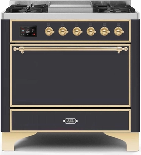 Ilve UM09FDQNS3MGG Majestic Ii 36 Inch Dual Fuel Natural Gas Freestanding Range In Matte Graphite With Brass Trim Freestanding Ranges freestanding dual fuel range 30 inch