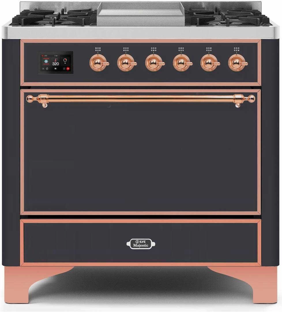 Ilve UM09FDQNS3MGP Majestic Ii 36 Inch Dual Fuel Natural Gas Freestanding Range In Matte Graphite With Copper Trim Freestanding Ranges freestanding dual fuel range 30 inch