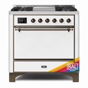 Ilve UM09FDQNS3RAB Ilve Majestic Ii 36 Um09Fdqns3Rab Freestanding Dual Fuel Range With 6 Sealed Burners Yes Single Oven With Solid Door In Ral Color With Bronze Knobs Freestanding Ranges freestanding dual fuel range 30 inch
