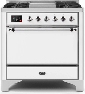 Ilve UM09FDQNS3WHCLP Majestic Ii 36 Inch Dual Fuel Liquid Propane Freestanding Range In White With Chrome Trim Freestanding Ranges freestanding dual fuel range 30 inch