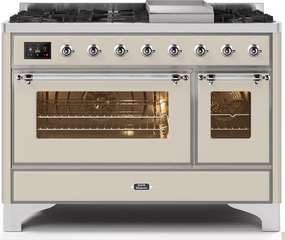 Ilve UM12FDNS3AWC Majestic Ii 48 Inch Dual Fuel Natural Gas Freestanding Range In Antique White With Chrome Trim Freestanding Ranges freestanding dual fuel range 30 inch