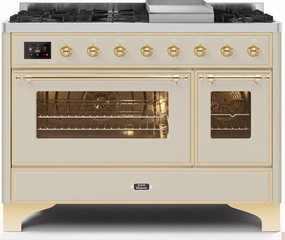 Ilve UM12FDNS3AWG Majestic Ii 48 Inch Dual Fuel Natural Gas Freestanding Range In Antique White With Brass Trim Freestanding Ranges freestanding dual fuel range 30 inch