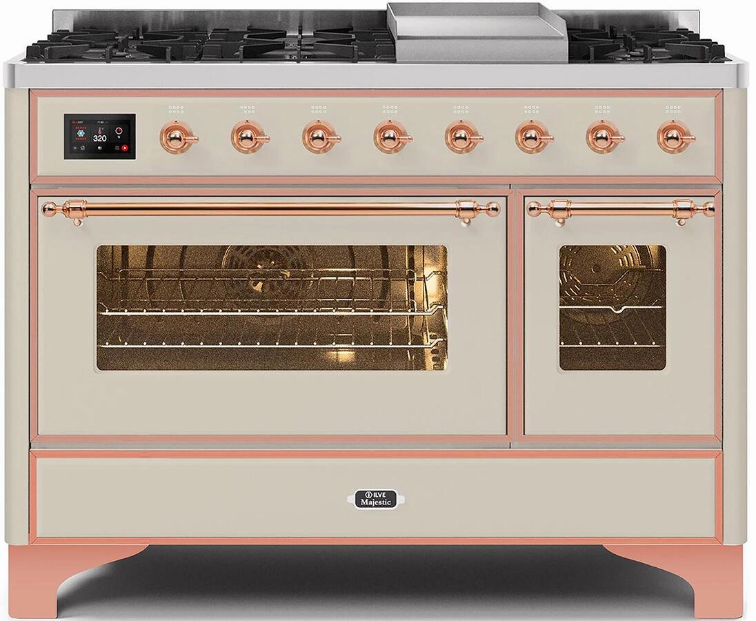 Ilve UM12FDNS3AWP Majestic Ii 48 Inch Dual Fuel Natural Gas Freestanding Range In Antique White With Copper Trim Freestanding Ranges freestanding dual fuel range 30 inch