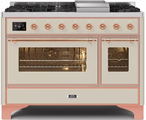 Ilve UM12FDNS3AWP Majestic Ii 48 Inch Dual Fuel Natural Gas Freestanding Range In Antique White With Copper Trim Freestanding Ranges freestanding dual fuel range 30 inch