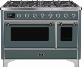 Ilve UM12FDNS3BGCLP Majestic Ii 48 Inch Dual Fuel Liquid Propane Freestanding Range In Blue Grey With Chrome Trim Freestanding Ranges freestanding dual fuel range 30 inch