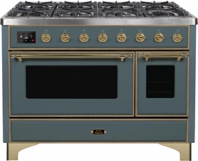 Ilve UM12FDNS3BGGLP Majestic Ii 48 Inch Dual Fuel Liquid Propane Freestanding Range In Blue Grey With Brass Trim Freestanding Ranges freestanding dual fuel range 30 inch
