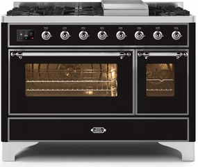 Ilve UM12FDNS3BKC Majestic Ii 48 Inch Dual Fuel Natural Gas Freestanding Range In Glossy Black With Chrome Trim Freestanding Ranges freestanding dual fuel range 30 inch