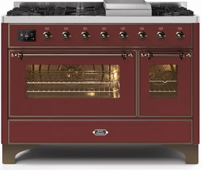 Ilve UM12FDNS3BUB Majestic Ii 48 Inch Dual Fuel Natural Gas Freestanding Range In Burgundy With Bronze Trim Freestanding Ranges freestanding dual fuel range 30 inch