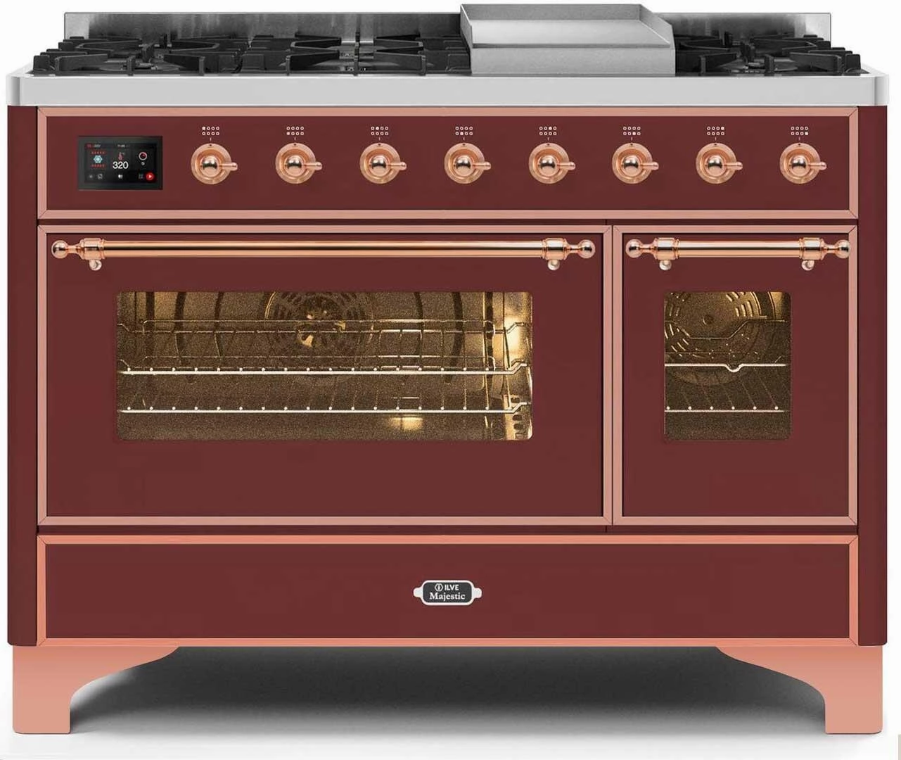 Ilve UM12FDNS3BUPLP Majestic Ii 48 Inch Dual Fuel Liquid Propane Freestanding Range In Burgundy With Copper Trim Freestanding Ranges freestanding dual fuel range 30 inch