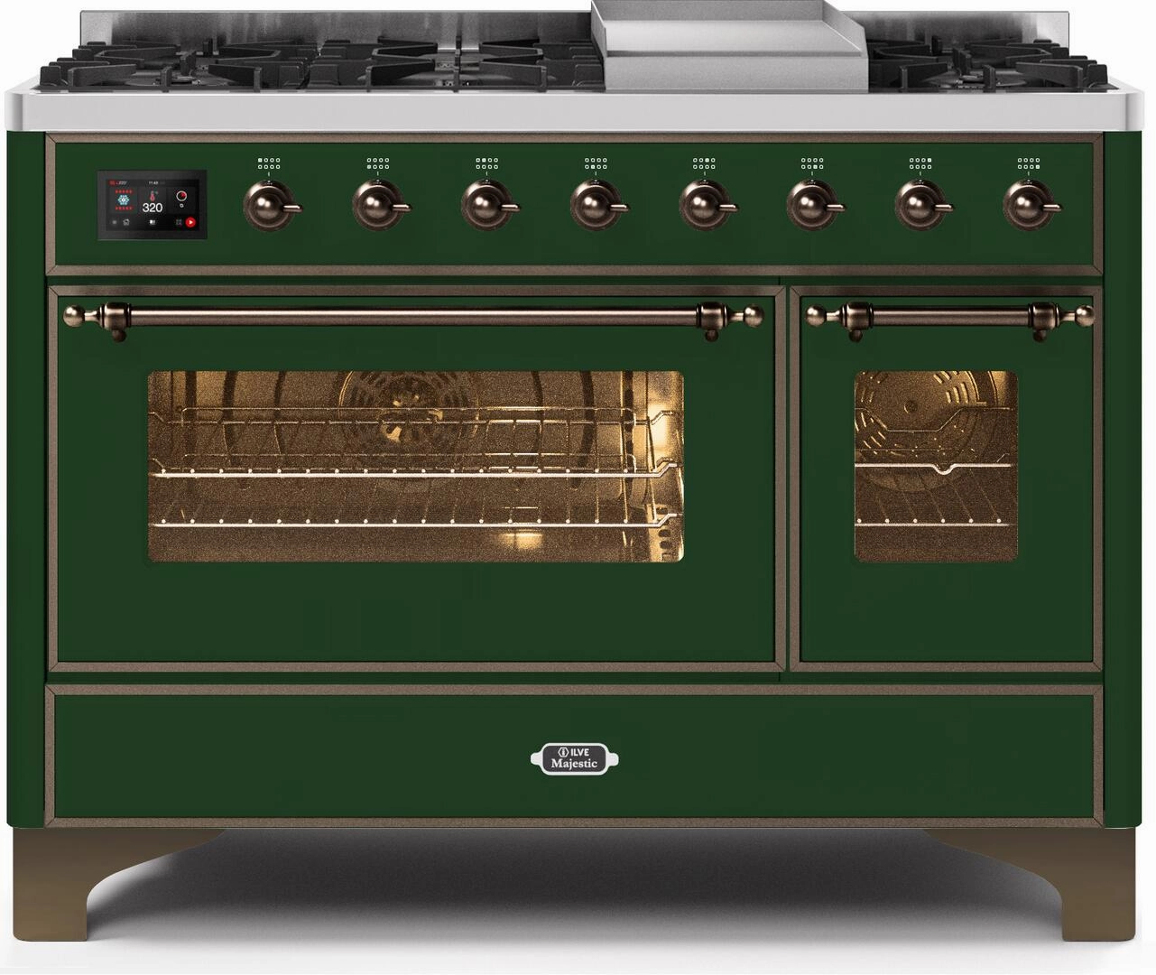 Ilve UM12FDNS3EGB Majestic Ii 48 Inch Dual Fuel Natural Gas Freestanding Range In Emerald Green With Bronze Trim Freestanding Ranges freestanding dual fuel range 30 inch
