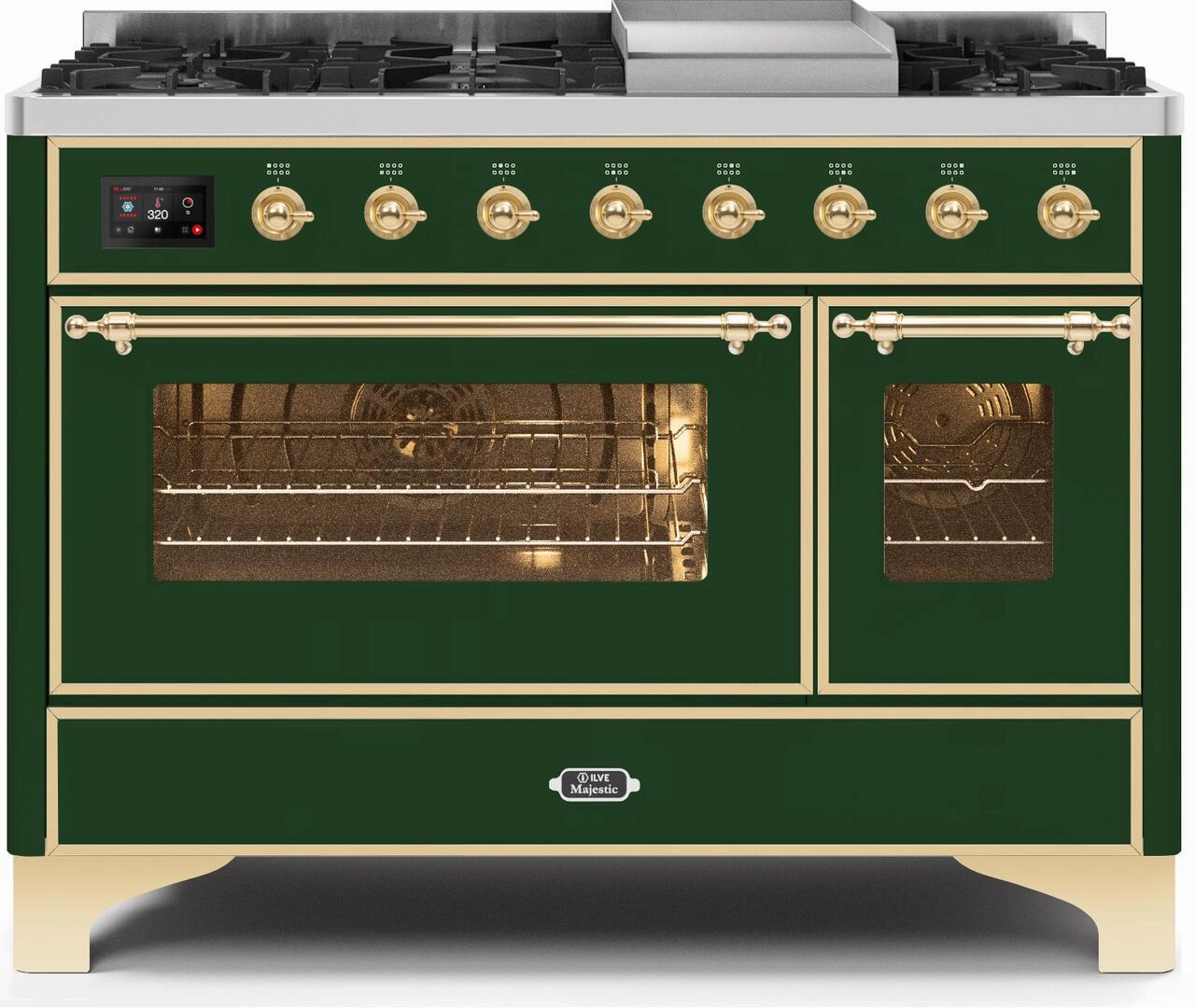 Ilve UM12FDNS3EGGLP Majestic Ii 48 Inch Dual Fuel Liquid Propane Freestanding Range In Emerald Green With Brass Trim Freestanding Ranges freestanding dual fuel range 30 inch
