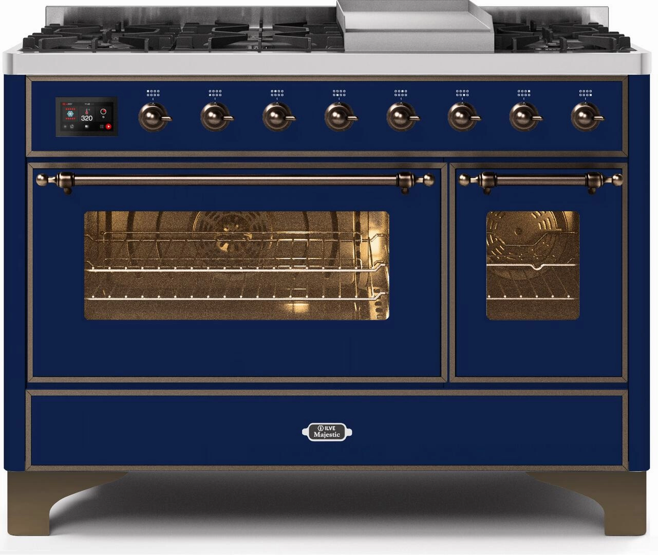 Ilve UM12FDNS3MBB Majestic Ii 48 Inch Dual Fuel Natural Gas Freestanding Range In Blue With Bronze Trim Freestanding Ranges freestanding dual fuel range 30 inch