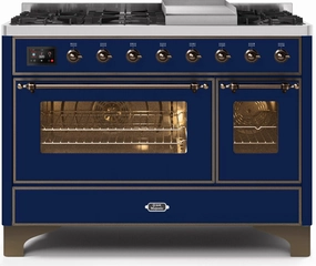Ilve UM12FDNS3MBB Majestic Ii 48 Inch Dual Fuel Natural Gas Freestanding Range In Blue With Bronze Trim Freestanding Ranges freestanding dual fuel range 30 inch