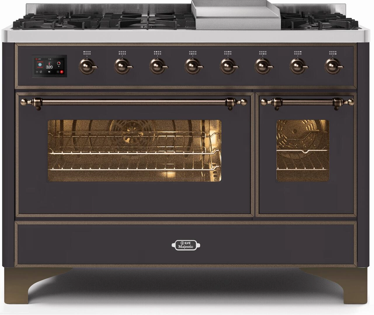 Ilve UM12FDNS3MGB Majestic Ii 48 Inch Dual Fuel Natural Gas Freestanding Range In Matte Graphite With Bronze Trim Freestanding Ranges freestanding dual fuel range 30 inch