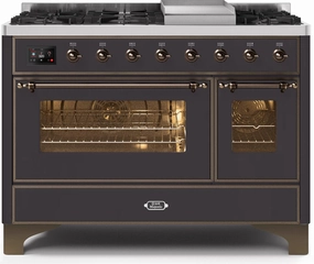 Ilve UM12FDNS3MGB Majestic Ii 48 Inch Dual Fuel Natural Gas Freestanding Range In Matte Graphite With Bronze Trim Freestanding Ranges freestanding dual fuel range 30 inch