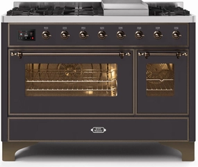 Ilve UM12FDNS3MGBLP Majestic Ii 48 Inch Dual Fuel Liquid Propane Freestanding Range In Matte Graphite With Bronze Trim Freestanding Ranges freestanding dual fuel range 30 inch